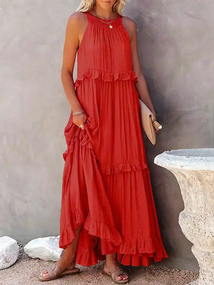 Ilona - Robe Halter avec Volants et Poches Maxi