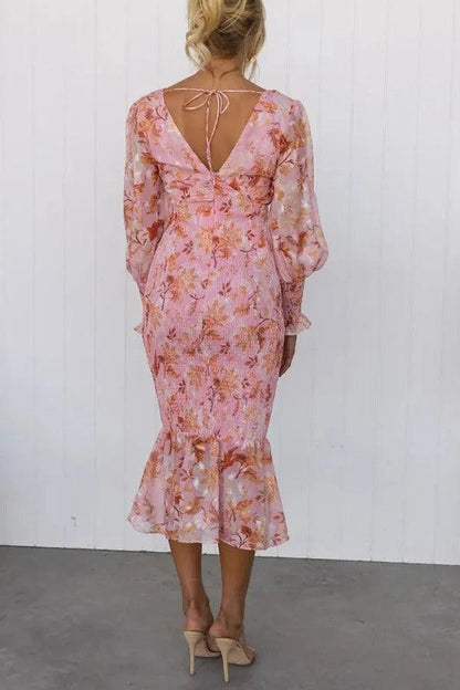 Isla - Robe Midi avec Volants Floraux
