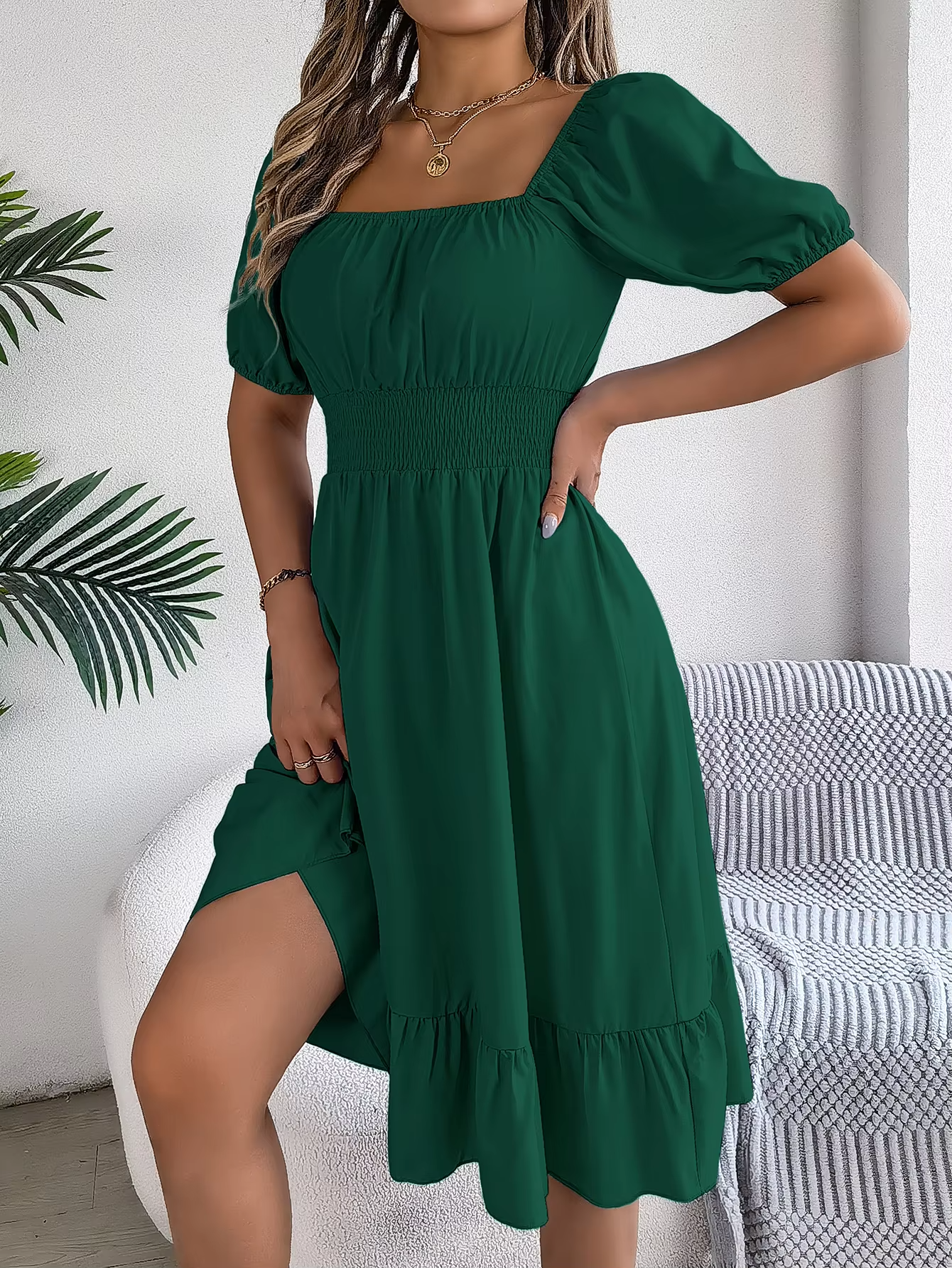 Riley™ - Robe en Lin à Manches Courtes et Décolleté en V Élégant