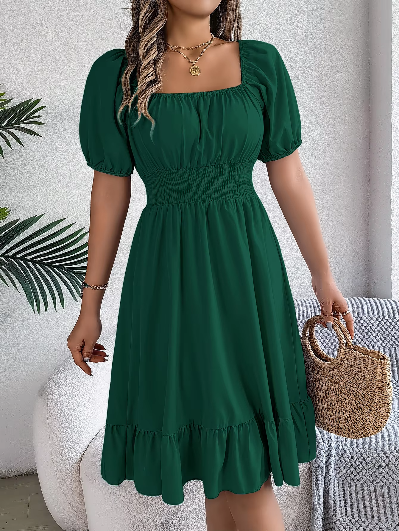 Riley™ - Robe en Lin à Manches Courtes et Décolleté en V Élégant