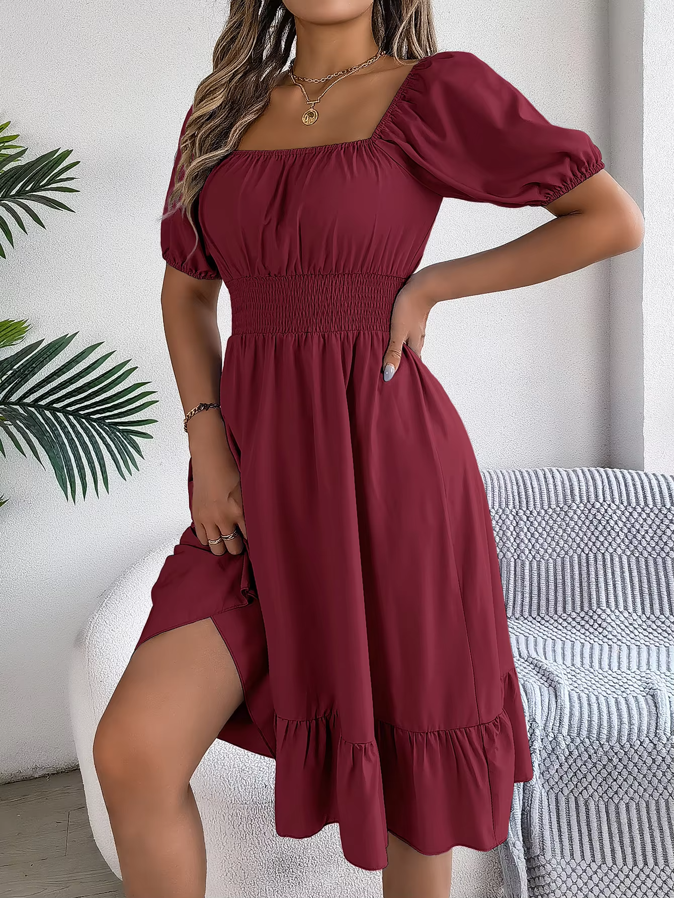 Riley™ - Robe en Lin à Manches Courtes et Décolleté en V Élégant