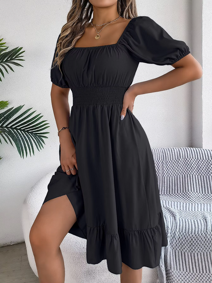 Riley™ - Robe en Lin à Manches Courtes et Décolleté en V Élégant