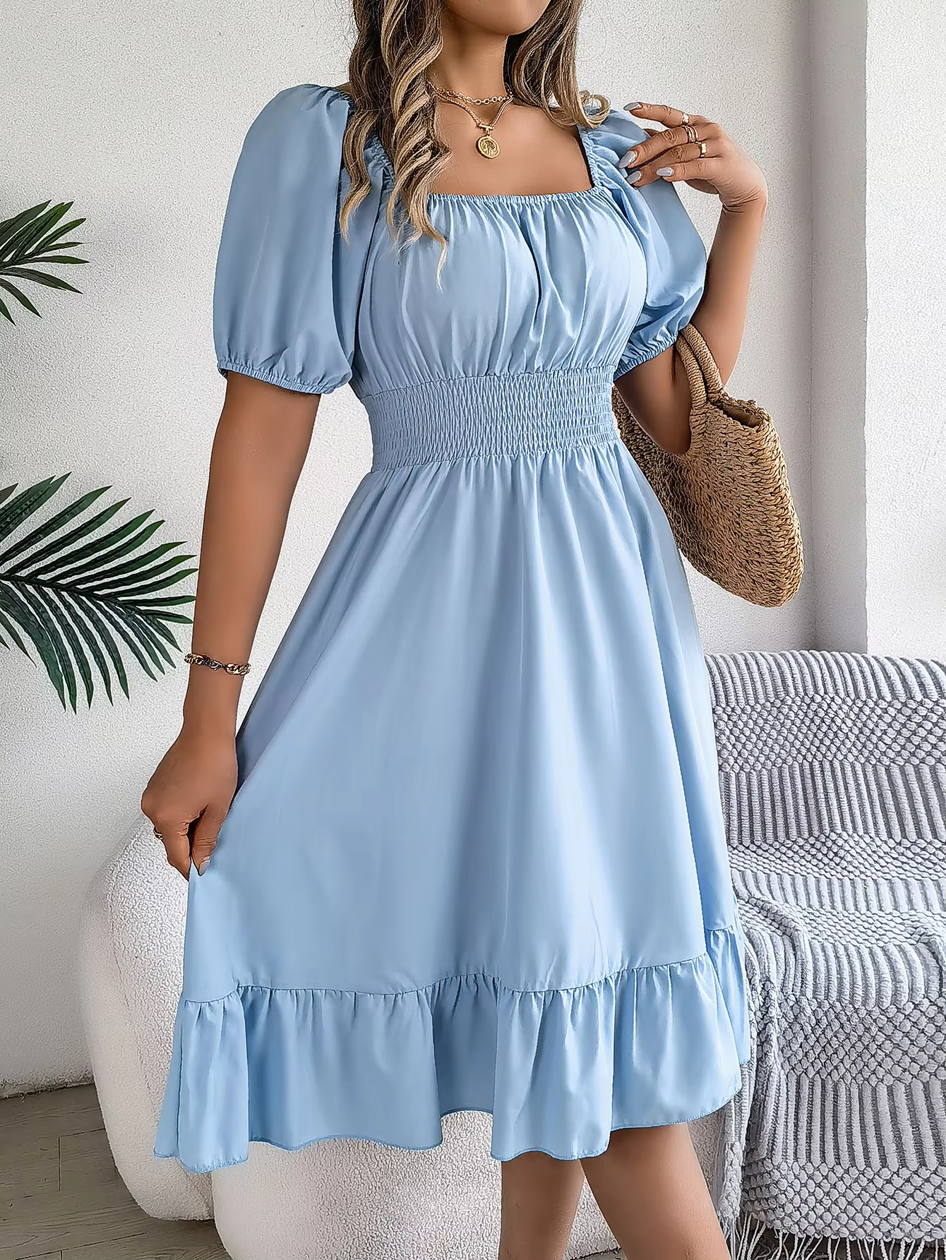 Riley™ - Robe en Lin à Manches Courtes et Décolleté en V Élégant