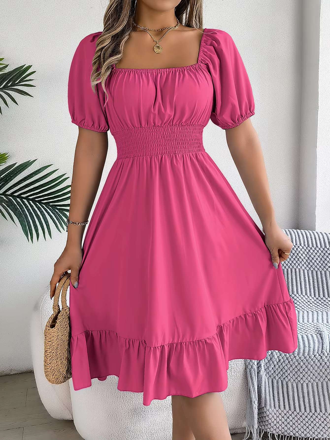 Riley™ - Robe en Lin à Manches Courtes et Décolleté en V Élégant