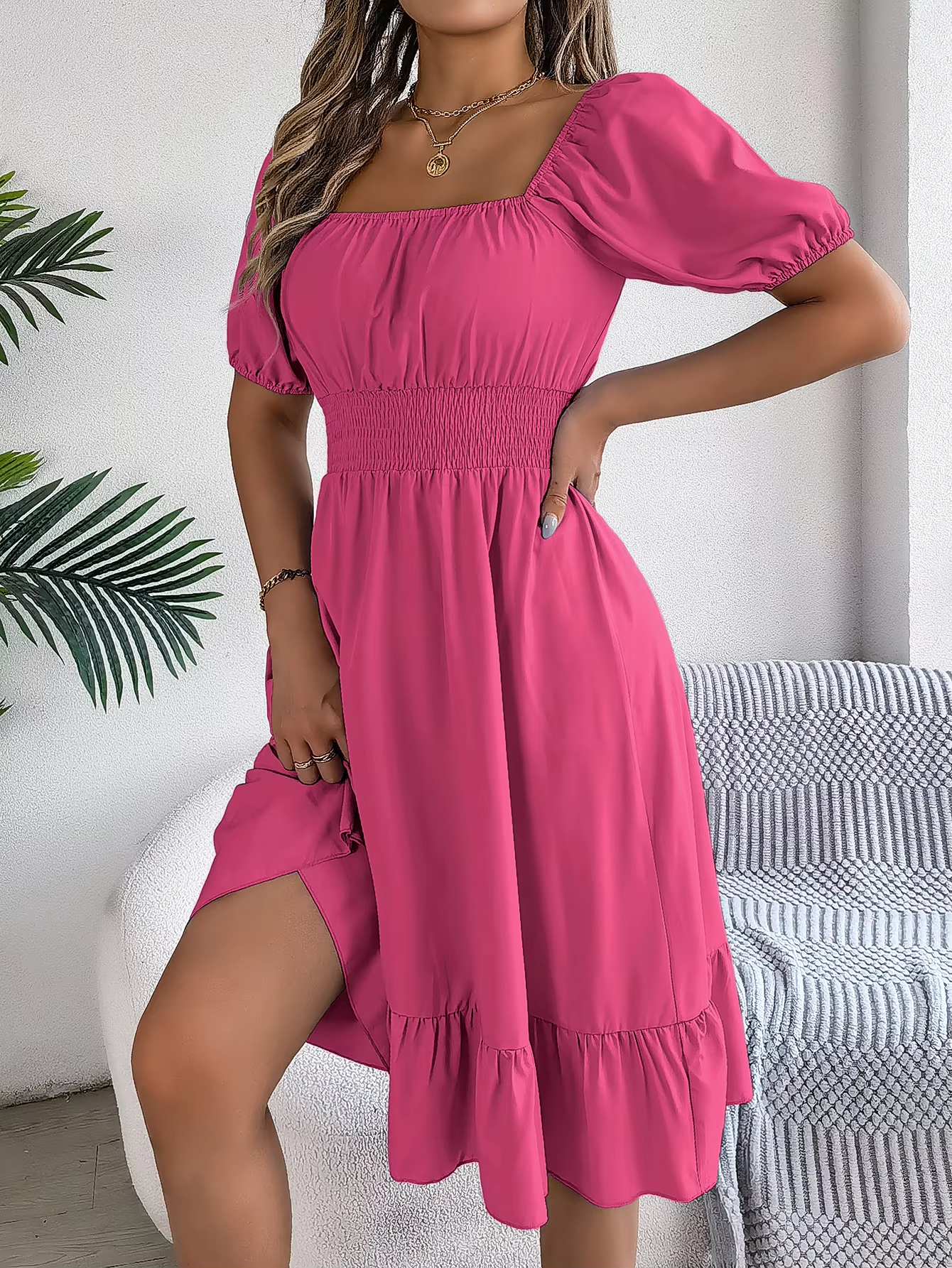 Riley™ - Robe en Lin à Manches Courtes et Décolleté en V Élégant