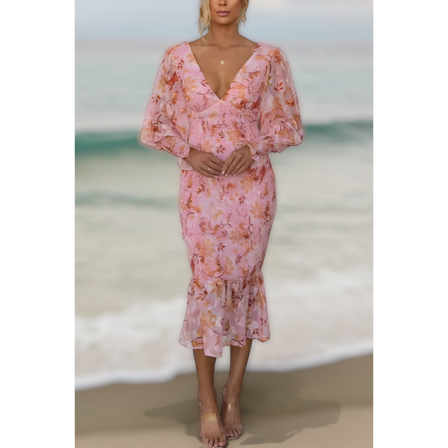 Isla - Robe Midi avec Volants Floraux