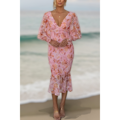 Isla - Robe Midi avec Volants Floraux