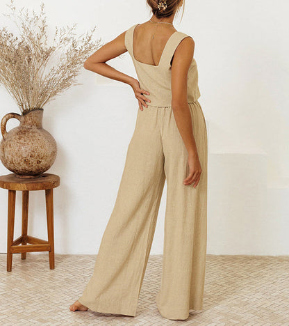 Evelyne - Ensemble Top Minimaliste Luxe & Pantalon Large