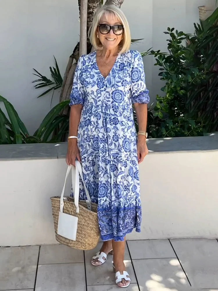 Lilara - Robe Florale Boho avec Décolleté en V Profond