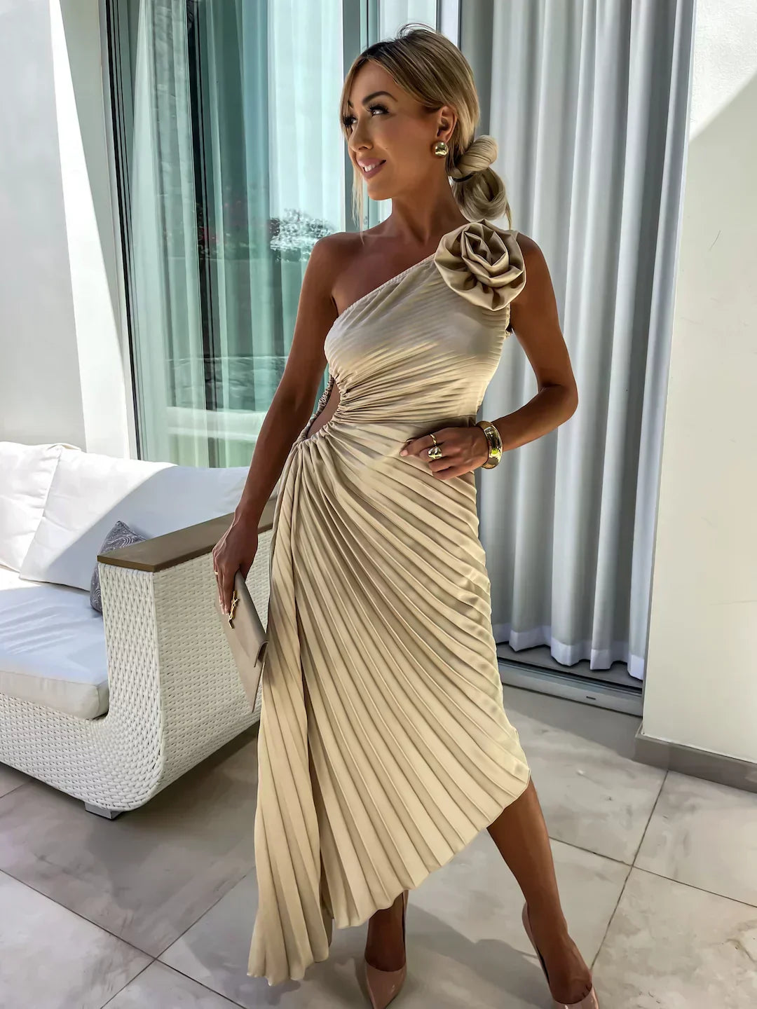 Dariella | Robe Florale Romantique à Une Épaule
