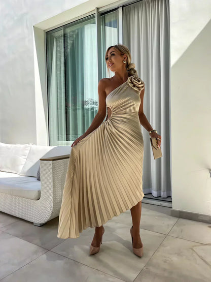 Dariella | Robe à Une Seule Manche avec Fleurs Romantiques