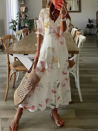 Esther - Robe maxi bohème à manches mi-longues pour femme