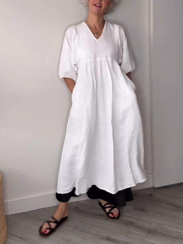 Eeva™ - Robe Midi Décontractée avec Décolleté en V et Poches