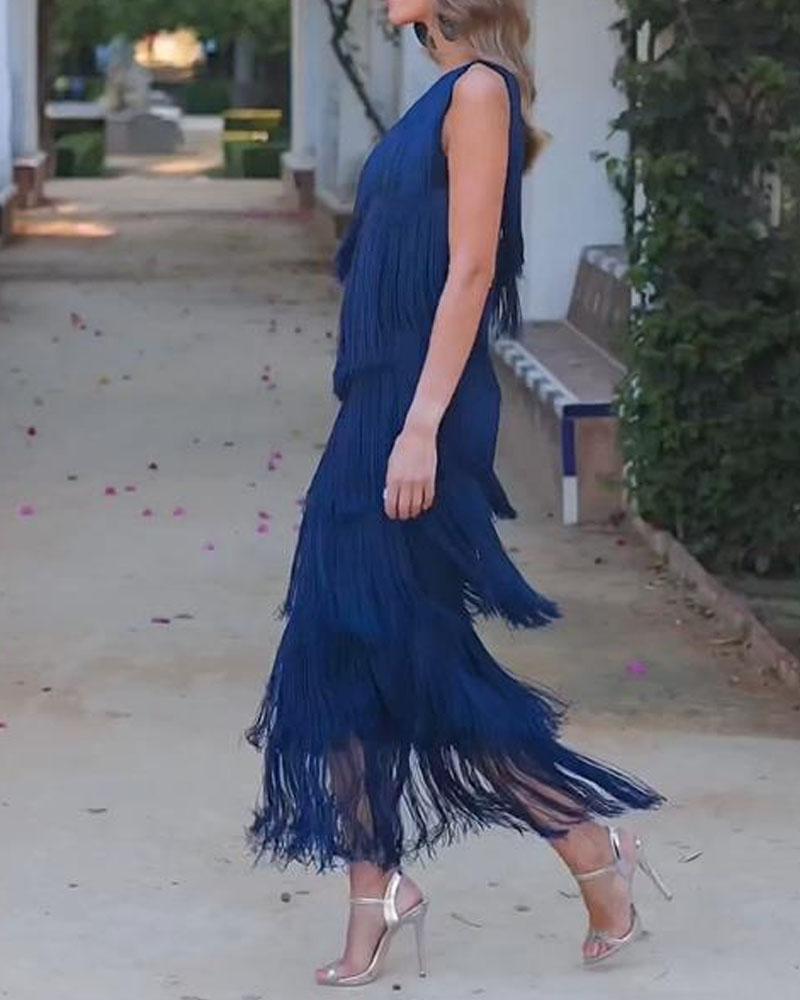 Robe à franges élégante Maya avec épaules dénudées