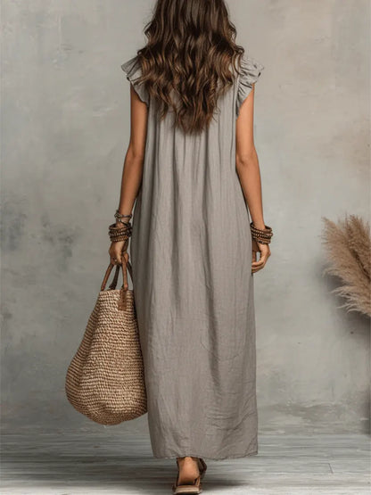 Robe Longue Femme Bohémienne en Lin et Coton - Coupe Fluide Élégante