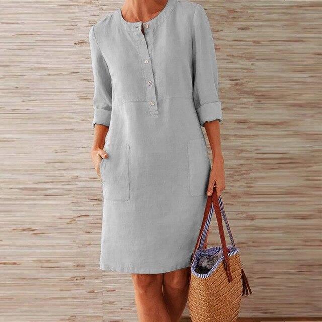 Raquel - Robe à manches longues en coton et lin
