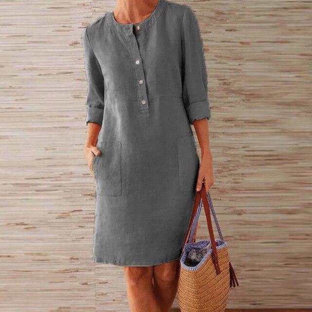 Raquel - Robe à manches longues en coton et lin