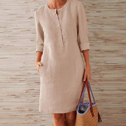 Raquel - Robe à manches longues en coton et lin