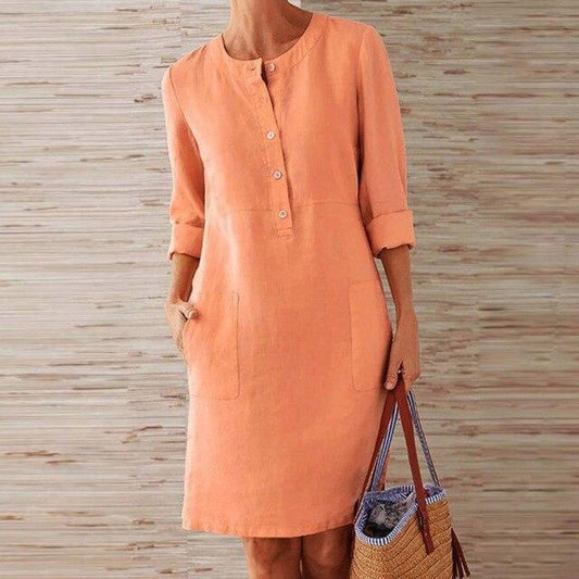 Raquel – Robe en coton et lin à manches longues