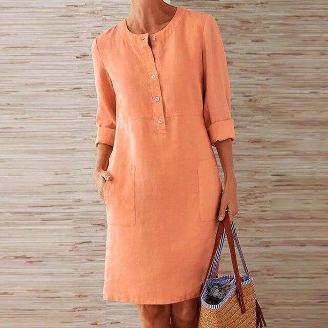 Raquel - Robe à manches longues en coton et lin