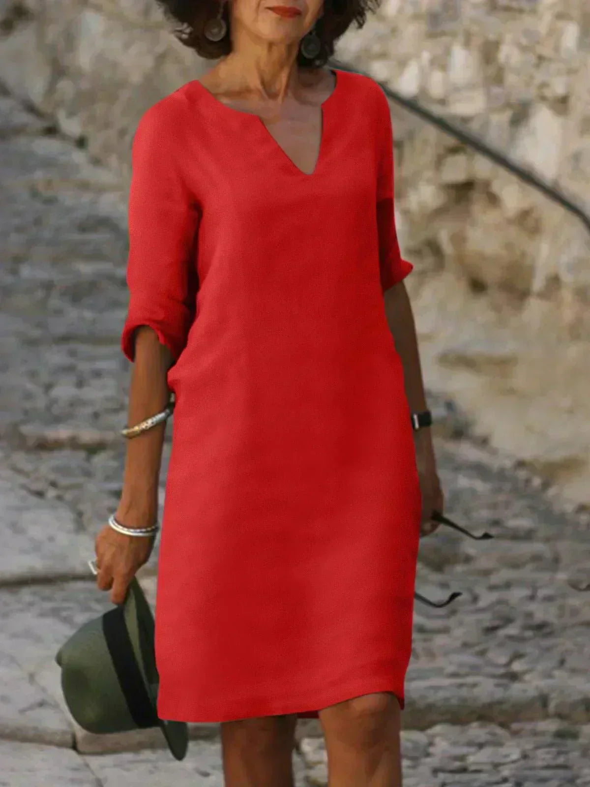 Sophia | Robe Midi Décontractée avec Décolleté en V